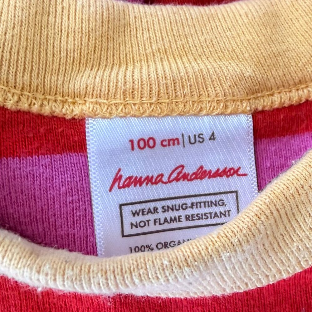 Hanna Andersson Organic Cotton Pajamas Pink Red Stripe Set Size 4 - Picture 4 of 4